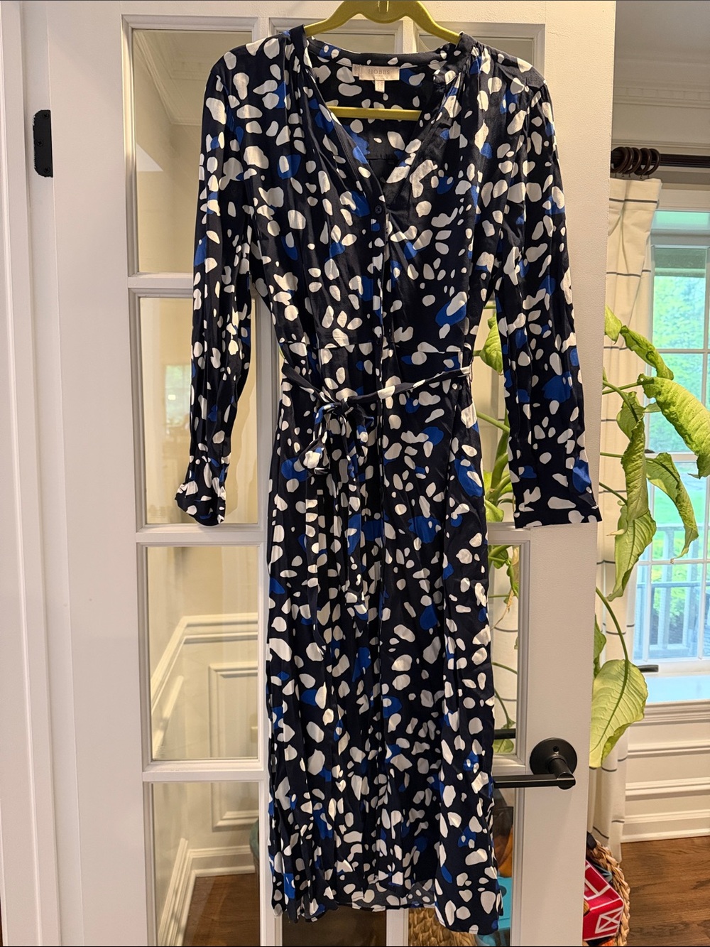 Navy Blue & White Printed Midi Wrap Dress
